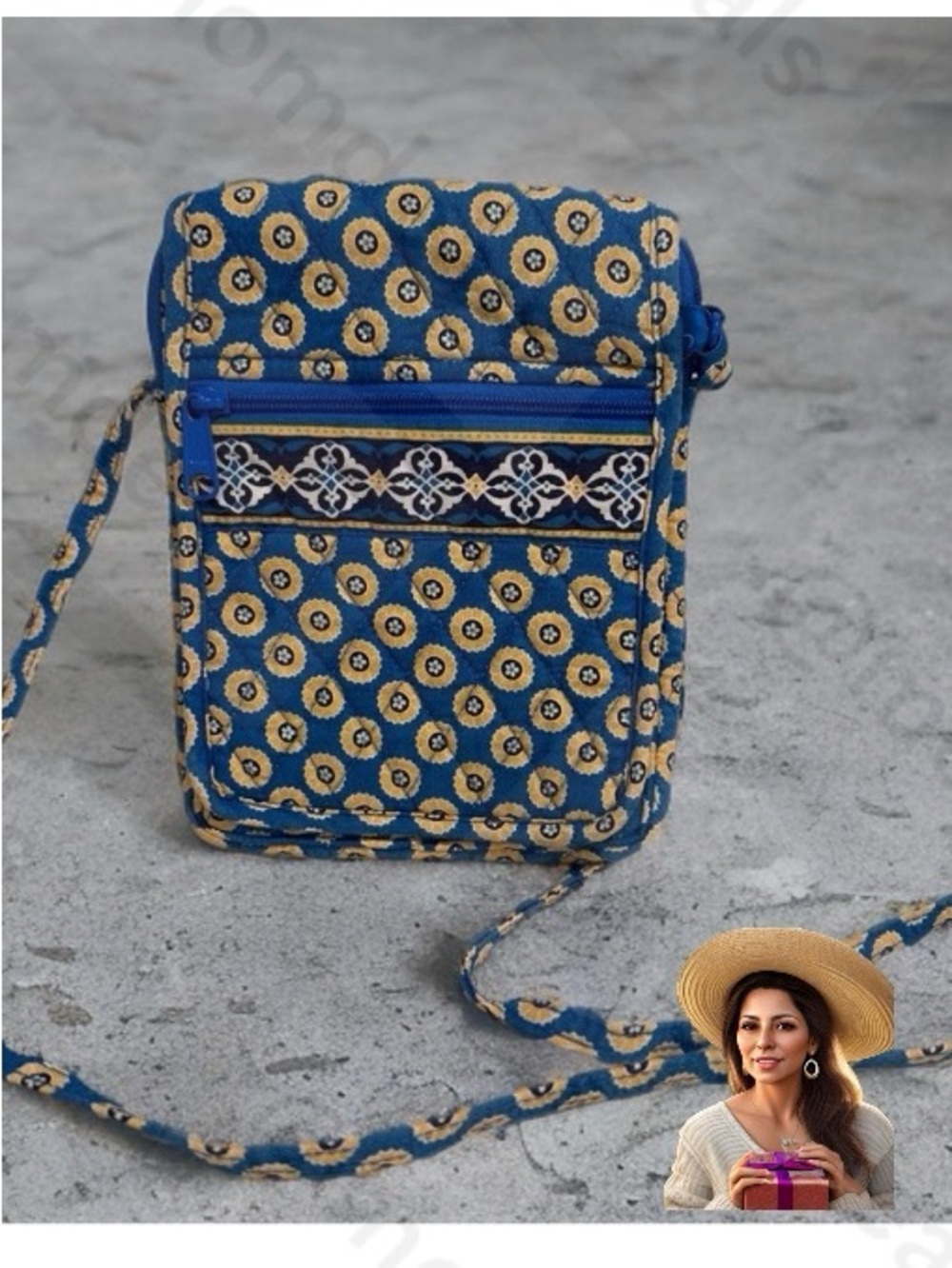 Vera Bradley Mini Hipster inRetired Riviera Blue Crossbody Lightweight Purse EUC